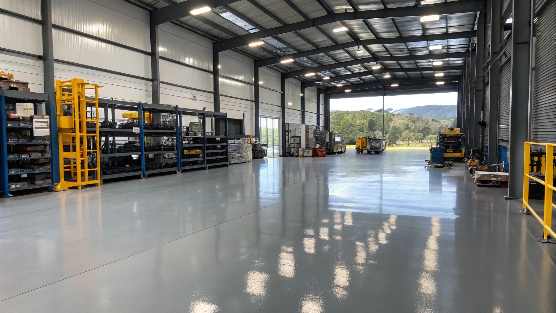 Industrial epoxy flooring system in Kawana Waters warehouse facility