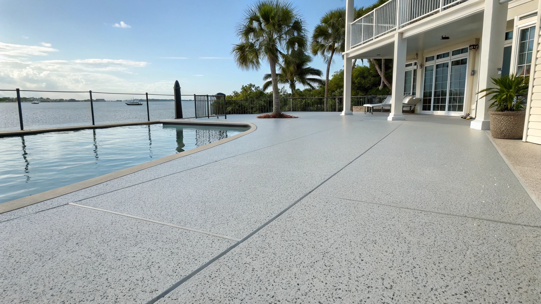 Non-slip epoxy floor coating around pool area in Kawana Waters for safety