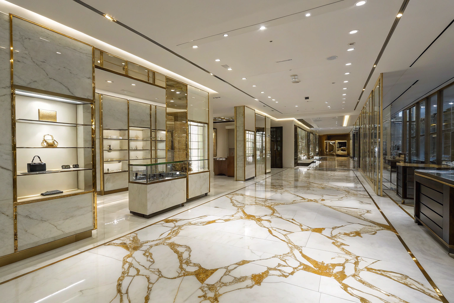 Premium marble effect epoxy flooring in high-end commercial retail environment
