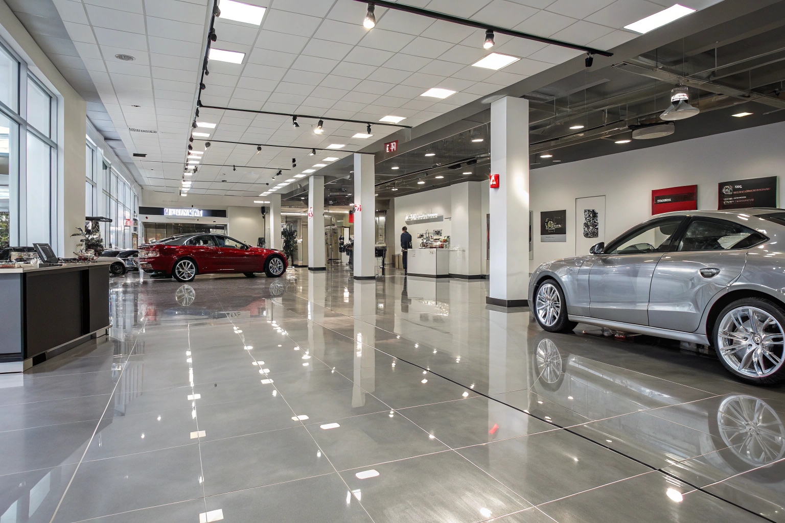 Commercial metallic epoxy flooring installation in luxury Sunshine Coast showroom