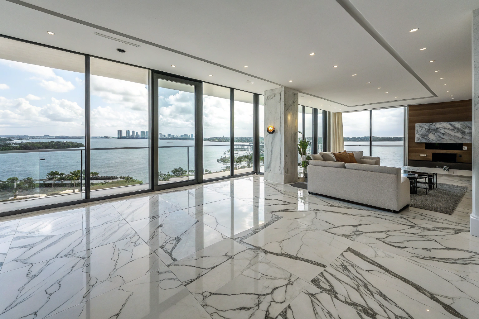 Investment property featuring marble effect epoxy flooring in waterfront apartment development