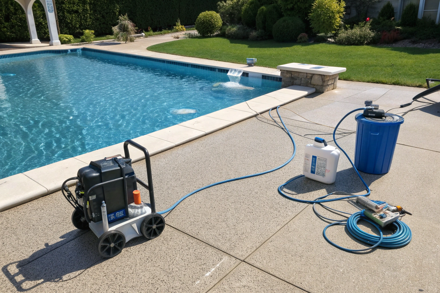 Pool deck epoxy maintenance and cleaning showing proper care routine for Sunshine Coast pool surfaces