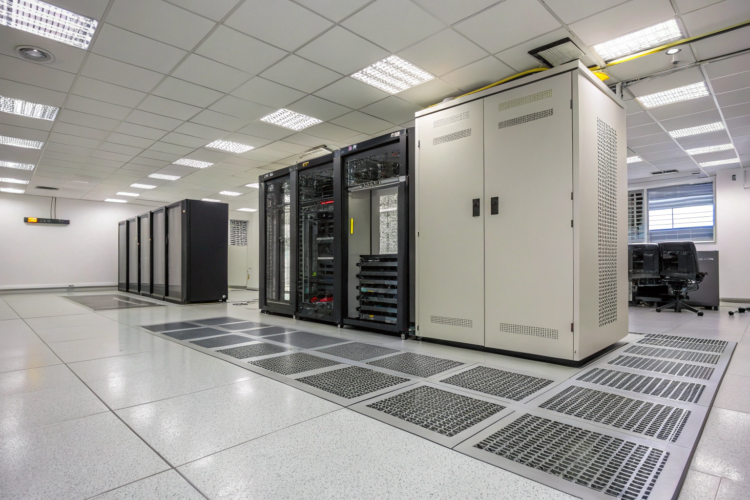 nti-static epoxy flooring in modern office server room supporting technology infrastructure and equipment protection