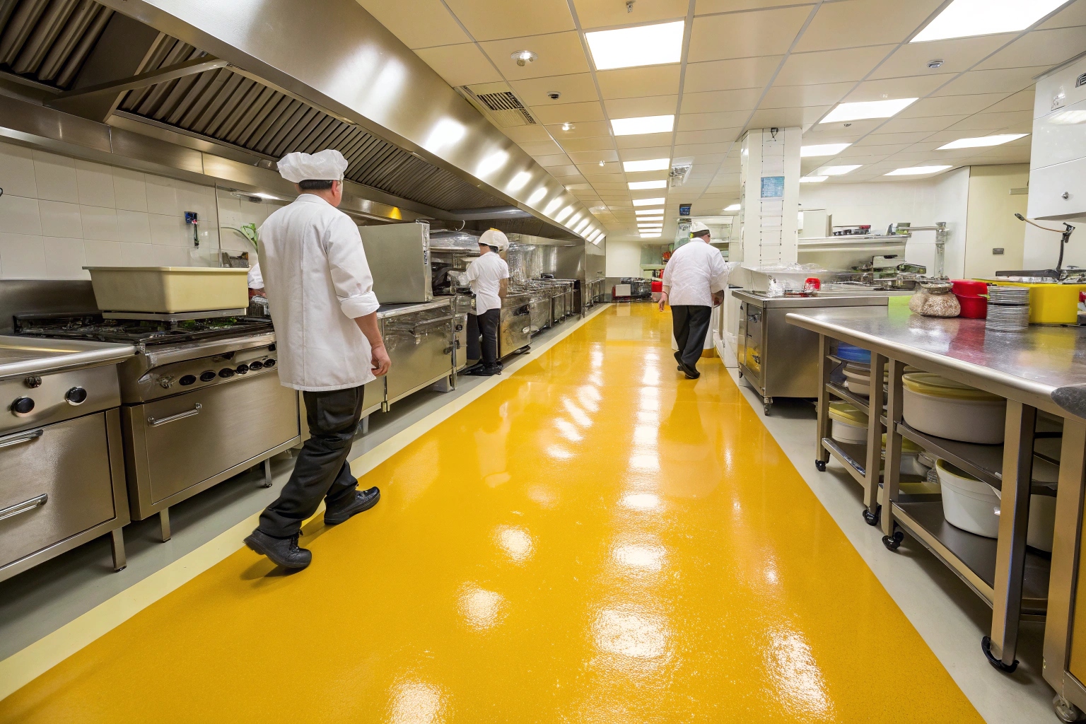 Completed non-slip epoxy flooring installation in Sunshine Coast commercial kitchen